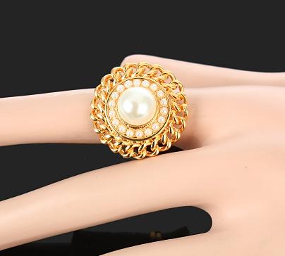 SUNFLOWER SWAROVSKI PEARL RING--Adjustable
